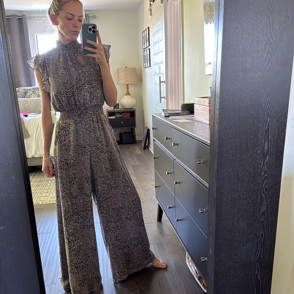 Wide legged animal print jumpsuit